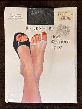 Berkshire Hosiery “Hose Without Toes” Sheer, Control Toeless Pantyhose- Black